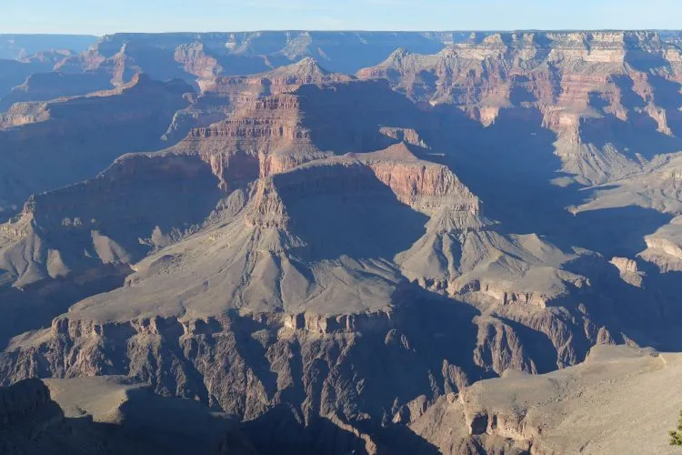 Aerial view of the Grand Canyon's layered cliffs