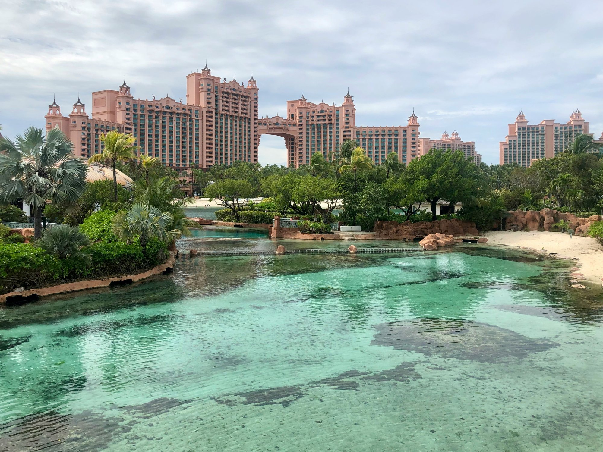 Atlantis resort on Paradise Island Nassau with tropical lagoon in the foreground